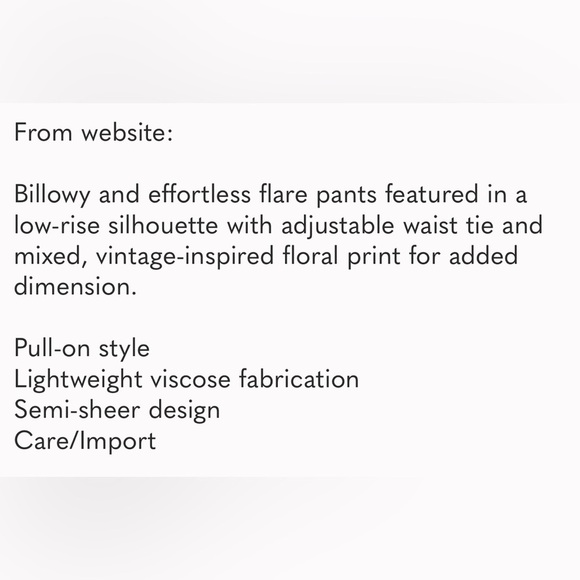 Free People Pants Bail Sultry Bohemian Flare Floral Belted Cottage NWOT Sz L - Picture 16 of 16